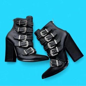 Steve Madden Black Ankle Boots with Silver Buckles